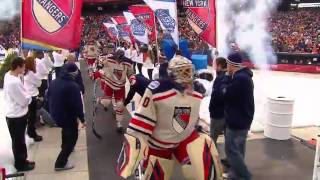 Teams walk out of dugouts before 2012 Winter Classic