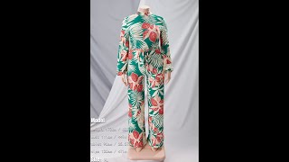 XL-5XL spring plus size multicolor leaf batch printing stretch wide-leg zip-up back floor CA001517