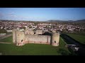 aerial flight over rhuddlan castle ruins