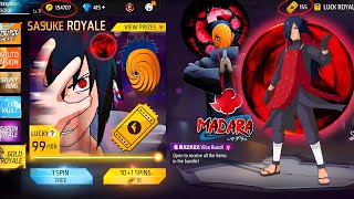 MADARA + SASUKE 🤯IN GOLD ROYALE 😱⁉️ SPIN NARUTO ROYALE 🤑💸 CLAIM FREE DIAMONDS 💎 FREE FIRE 🔥🔥