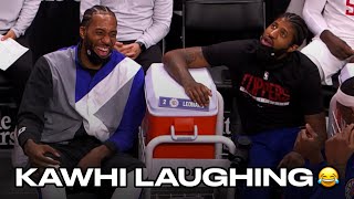 Kawhi Leonard Laughing On The Bench During Clippers-Pistons Game
