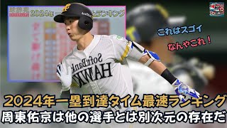 【周東佑京、速すぎる！！】2024年一塁到達タイム最速ランキング!? 周東佑京の圧倒的な実力を示す驚異のデータ！