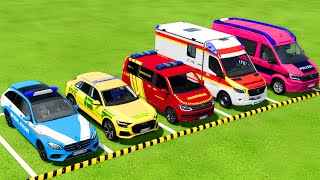 TRANSPORTING ALL POLICE CARS \u0026 AMBULANCE EMERGENCY VEHICLES WITH MAN TRUCKS ! Farming Simulator 22