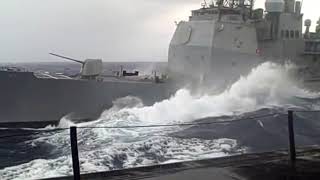 USS Bunker Hill CG 52 replenishment at sea with USS Carl Vinson CVN 70