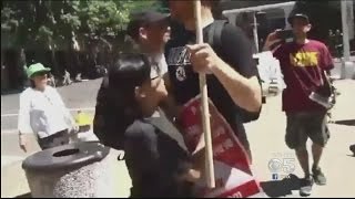 Berkeley Teacher Caught On Video Throwing Punches At  Neo-Nazi Supporter