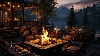 Cozy Wooden House with Relaxing Campfire in Night Ambience and Nature Sounds, Lake Waves for Sleep