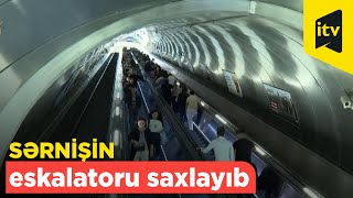 Bakı metrosunda sərnişin eskalatoru saxlayıb