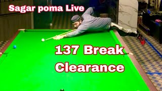 Snooker 137 Clearance | Top Century | Sagar Poma  | Live With MSF Snooker | Snooker Pakistan #Ronnie