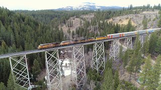 Clio Trestle Feather River Route \u0026 Tunnel 36 Pacing [4K] 3/22/2019