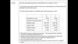 Q14 Activity Based Costing ABC "Ekin plc" 7127/2 June 2020 Paper 2 AQA A Level Accounting