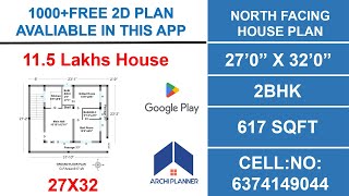 North facing 2bhk house plan|27x 32 1bhk|617 sqft house plan|1bhk house plan |11.5 lakhs house plan