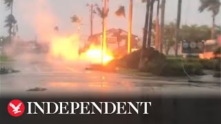 Hurricane Ian: Fallen power line catches fire in Naples