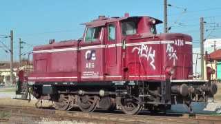 Trains at thessaloniki passing TX2 and v60 shunting (διαλογή) (part1) (17/12/2013)