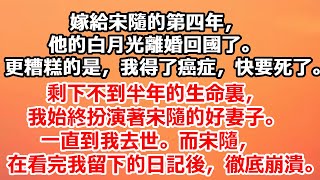 嫁給宋隨的第四年，他的白月光離婚回國了。更糟糕的是，我得了癌症，快要死了。在剩下不到半年的生命裏，我始終扮演著宋隨的好妻子。一直到我去世。而宋隨，在看完我留下的日記後，徹底崩潰。#小说推文