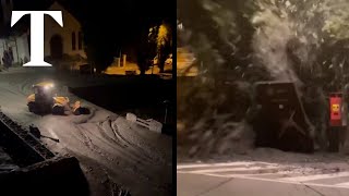 Moment river in Italy burst banks, causing mudslide