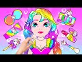 Paper Dolls Dress Up - Rainbow Rapunzel Needs To Makeover - Barbie Transformation Handmade