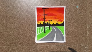 Easy Road Landscape Postercolour Painting || shorts #shorts #art #shortsvideo #postercolour