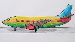 Draw a plane real easy with multi-color| Landing Boeing 737 plane simple drawing