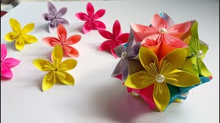 Kusudama Paper Flower Ball Origami - Japanese Kusudama - Easy Paper Flower Tutorial - DIYs and Craft