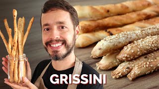 GRISSINI: Receita fácil de palitos de pão com parmesão ou gergelim