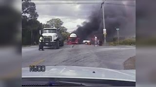 Dramatic dashcam footage of car blaze rescue
