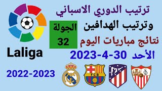 ترتيب الدوري الاسباني وترتيب الهدافين ونتائج مباريات اليوم الأحد 30-4-2023 من الجولة 32