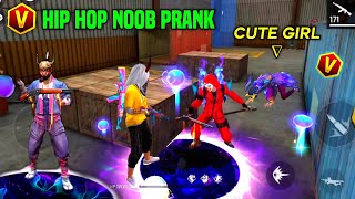 Yellow Hip Hop Prank With V BADGE Cute Girl 😚 Lone Wolf Noob Prank - Garena Free Fire 🔥 Y GAMING