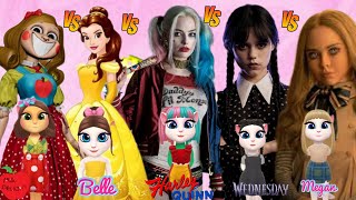 Miss Delight Vs Belle Vs Harley Quinn Vs Wednesday Vs Megan💞||My Talking Angela 2||Cosplay