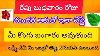 రేపు బుధవారం||మందర ఆకుతో ఇలా చేస్తే మీ కొంగు బంగారం అవుతుంది? లక్ష్మి దేవి మీ ఇంట్లో తిష్ట వేసుకుని?