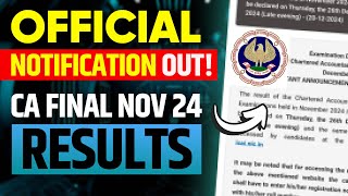 CA Final Nov 24 Result Official Notification | CA Final Result Nov 24 Date OUT!!!!😱😱😱