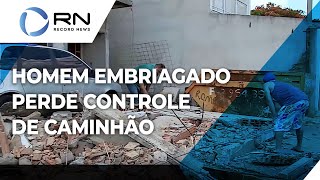 Motorista embriagado perde o controle de caminhão