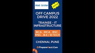Atos Off Campus Drive 2022 | Trainee – IT Infrastructure | IT Job | Engineering Job | Chennai | Pune