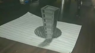 3D Trick Art on Line Paper Building in the hole