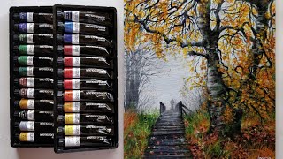 Brustro Artists Acrylic colour review (set of 24)and Autumn landscape Tutorial