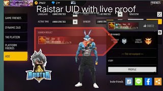 @RaiStar New2023 live proof raistar uid || raistar id || Raistar id number Raistar Uid in Free Fire