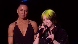 Billie Eilish gets emotional while accepting the award for Int Female Solo Artist at the Brits