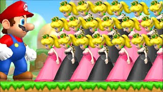 What happens when Giant Mario fight against 999 Peach's & Bowsettes in New Super Mario Bros. Wii?