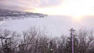 知床ウトロの流氷と夕日