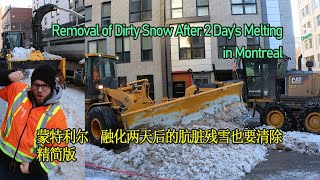 Removal of Dirty Snow Remaining after 2 day's melting in Montreal 蒙特利尔 融化两天后的肮脏残雪也要清除 精简版