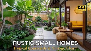 Rustic Small Homes: Tropical Courtyards with Lush Greenery & Vintage Charm for Peaceful Living