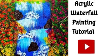 Easy Waterfall Acrylic Painting for Beginners | How to paint a Waterfall for Beginners | Waterfall