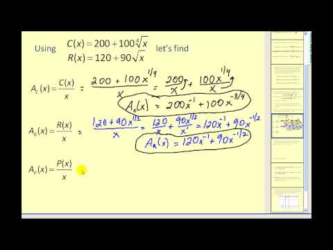 Average Revenue, Cost, and Profit Functions and Their Derivatives Average Revenue, Cost, and Profit Functions and Their Derivatives