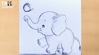 Happy Baby   Elephant With butterfly pencildrawing scenery@TaposhiartsAcademy