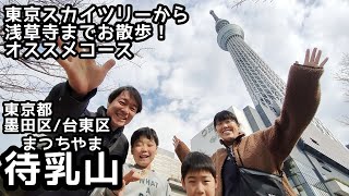 【待乳山】 東京スカイツリーからすみだリバーウォークを渡って待乳山、浅草寺までを歩く家族散歩！