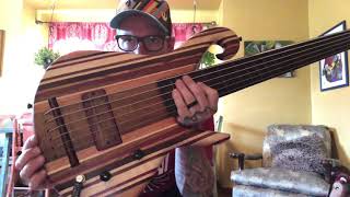 Beardly Customs fretless rainbow 6 string bass