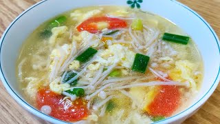 THE MOST EASY RECIPES, DELICIOUS AND FRESH / EGG ENOKI MUSHROOM SOUP