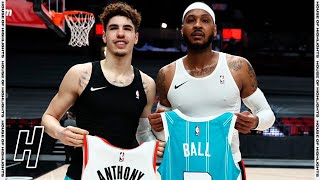 Carmelo Anthony & LaMelo Ball Jersey Swap After The Game | March 1, 2021