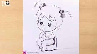 Cute Baby girl sitting on a chair pencildrawing@TaposhiartsAcademy