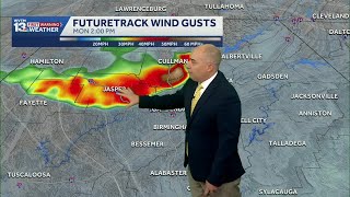 Tracking and Alabama storm threat for Monday: severe weather possible with strong wind gusts expe...