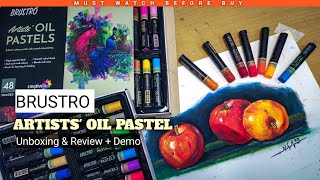 Brustro Artists' Oil Pastel Unboxing \u0026 Review | Best Oil Pastel | Oil Pastel Techniques